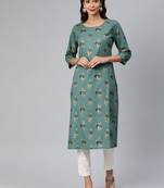 Green woven cotton cotton-kurtis