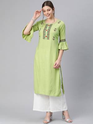 Olive printed rayon party-wear-kurtis 1