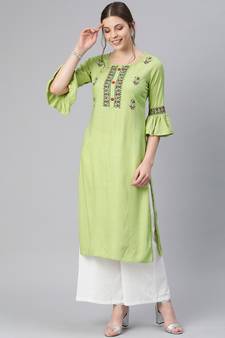 Olive printed rayon party-wear-kurtis