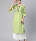 Olive printed rayon party-wear-kurtis