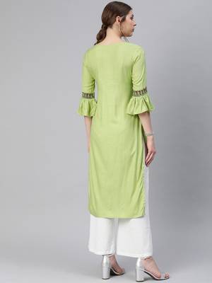 Olive printed rayon party-wear-kurtis 2