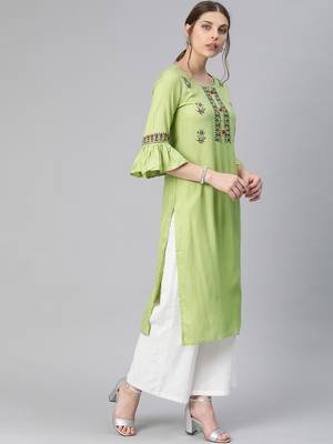 Olive printed rayon party-wear-kurtis 3