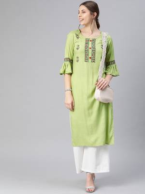 Olive printed rayon party-wear-kurtis 4