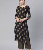 Rayon Foil Printed Navy Blue Straight Kurta And Palazzo Set