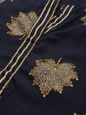 Rayon Foil Printed Navy Blue Straight Kurta And Palazzo Set 5