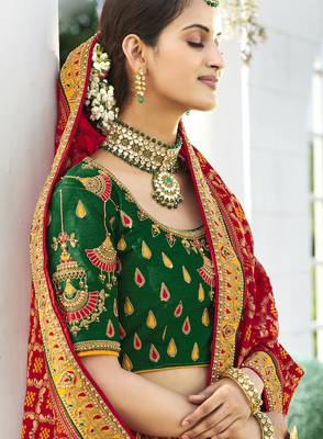 Mustard embroidered jacquard semi stitched lehenga 2