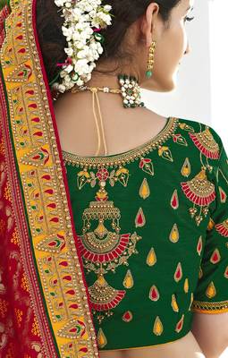 Mustard embroidered jacquard semi stitched lehenga 3