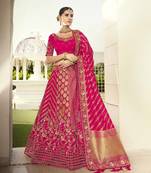 Rani-pink embroidered jacquard semi stitched lehenga