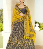 Dark-grey embroidered jacquard semi stitched lehenga