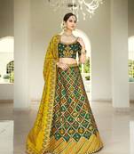 Green embroidered jacquard semi stitched lehenga