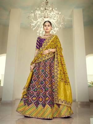 Purple embroidered jacquard semi stitched lehenga 1