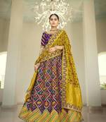 Purple embroidered jacquard semi stitched lehenga