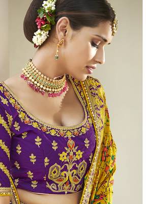 Purple embroidered jacquard semi stitched lehenga 2