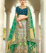 Grey embroidered jacquard semi stitched lehenga