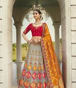 Grey embroidered jacquard semi stitched lehenga