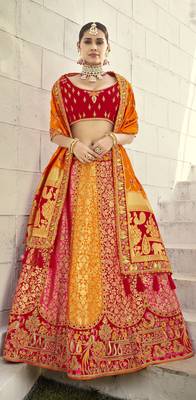 Multicolor embroidered jacquard semi stitched lehenga 1