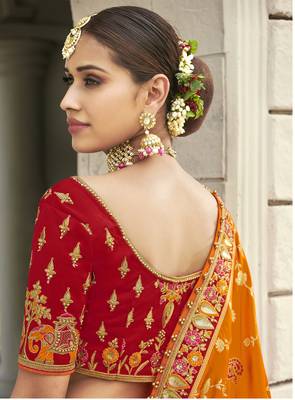 Multicolor embroidered jacquard semi stitched lehenga 2