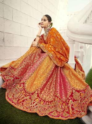 Multicolor embroidered jacquard semi stitched lehenga 3