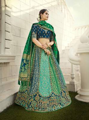 Multicolor embroidered jacquard semi stitched lehenga 1