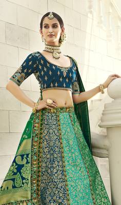 Multicolor embroidered jacquard semi stitched lehenga 2