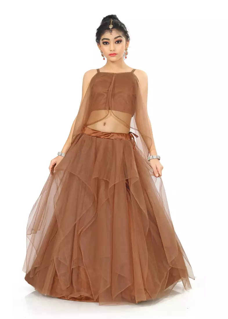 Kids Brown Readymade Wedding Wear Lehenga Choli