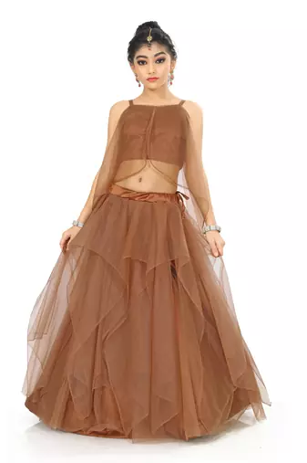 Kids Brown Readymade Wedding Wear Lehenga Choli