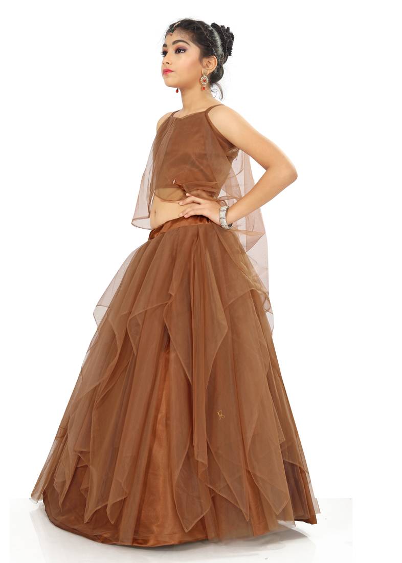 Kids Brown Readymade Wedding Wear Lehenga Choli