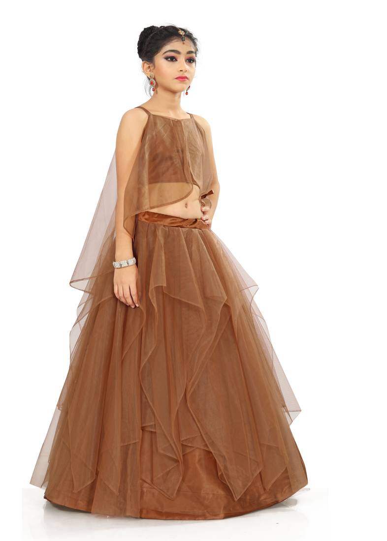 Kids Brown Readymade Wedding Wear Lehenga Choli