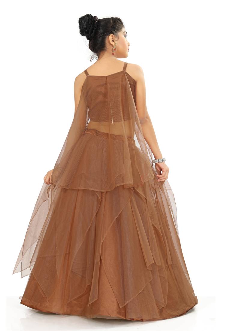 Kids Brown Readymade Wedding Wear Lehenga Choli