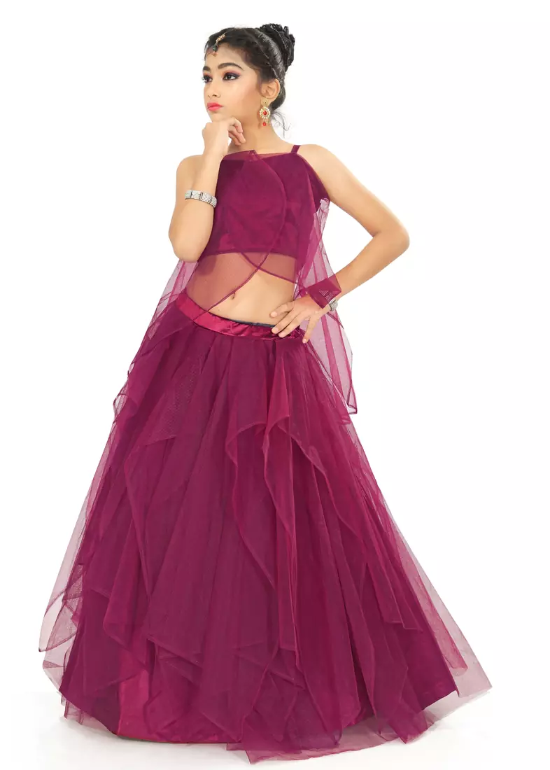 Kids Bit Satin With Net Lehenga Choli For Girls 