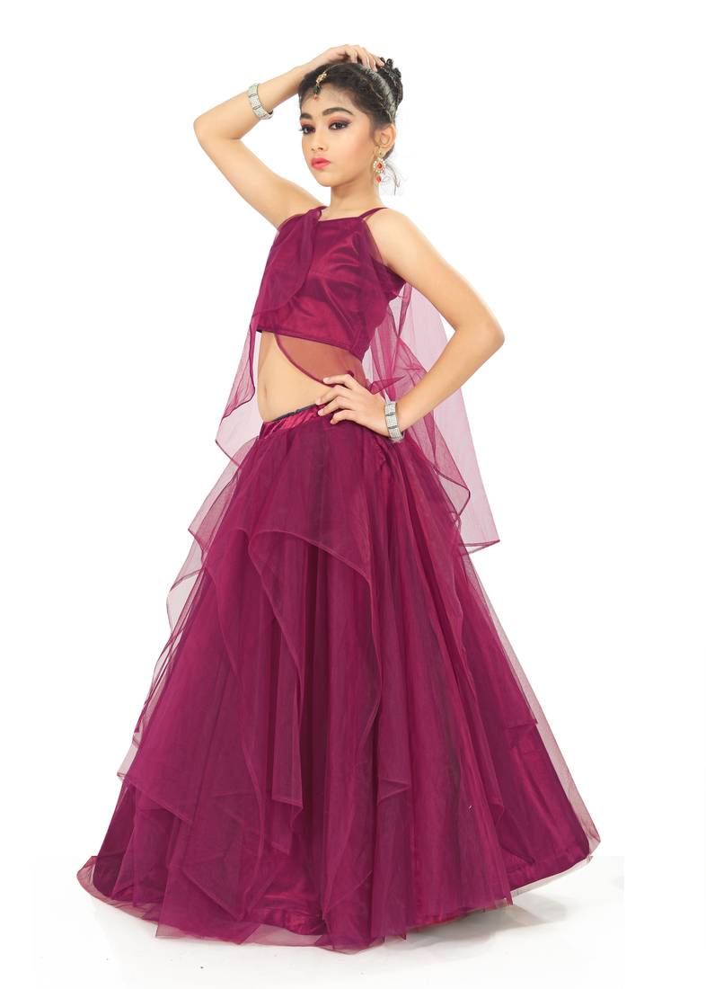 Kids Bit Satin With Net Lehenga Choli For Girls 