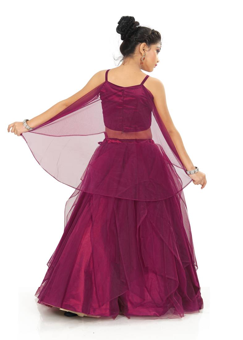 Kids Bit Satin With Net Lehenga Choli For Girls 