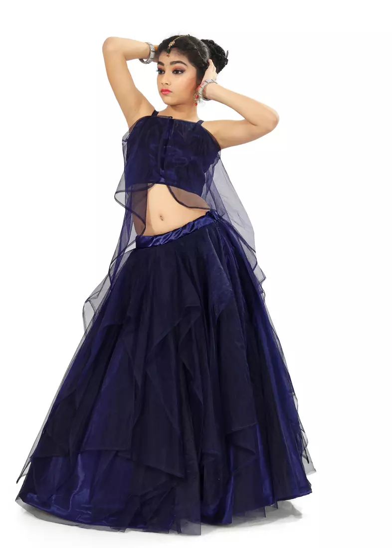 Kids Blue Net With Satin Lehenga Choli 