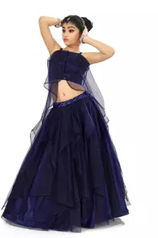 Kids Blue Net With Satin Lehenga Choli 