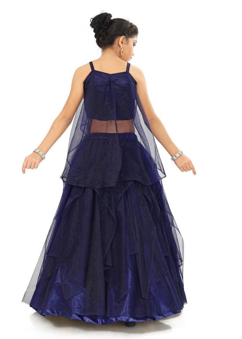 Kids Blue Net With Satin Lehenga Choli 