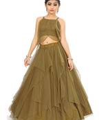 Kids Golden Net With Satin Lehenga Choli For Girls 