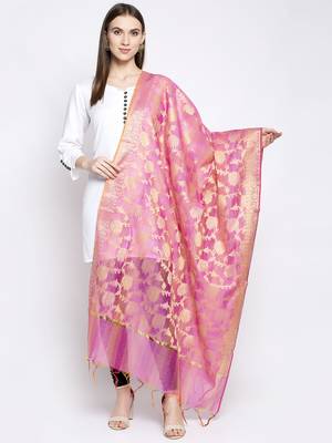 Aujjessa Pink Gold Banarasi Dupatta 1