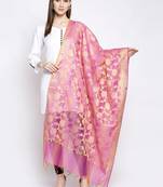 Aujjessa Pink Gold Banarasi Dupatta