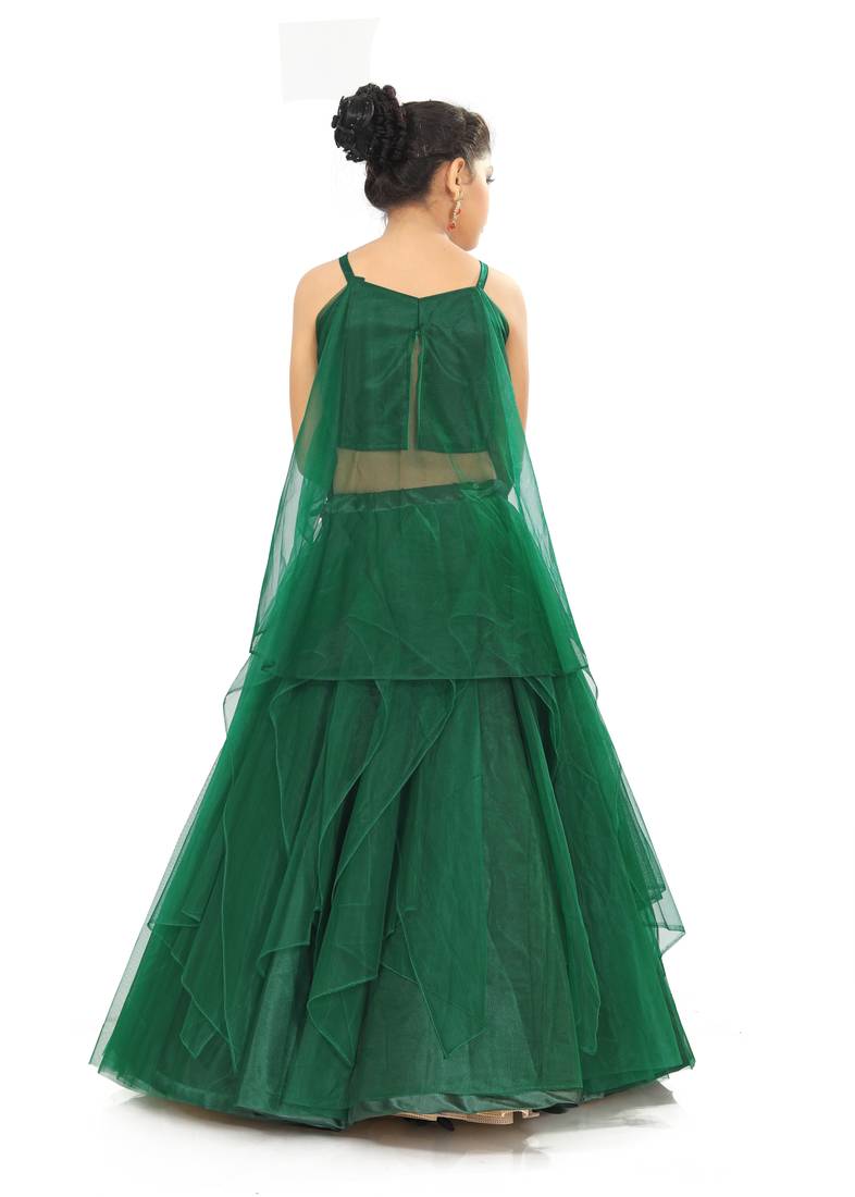 Kids Green Net With Satin Lehenga Choli For Girls