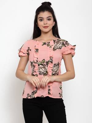 Peach printed modal party-tops 1
