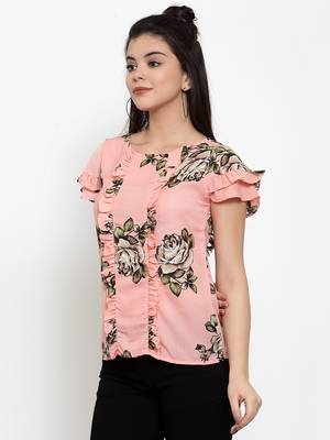 Peach printed modal party-tops 2