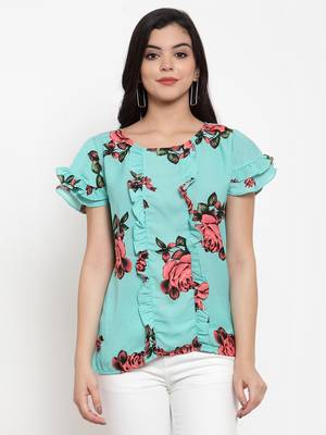 Sea-green printed modal party-tops 1