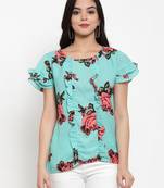 Sea-green printed modal party-tops