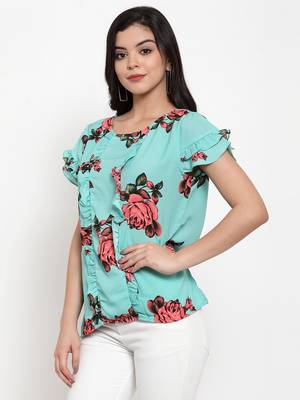 Sea-green printed modal party-tops 2