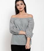 Green plain cotton party-tops