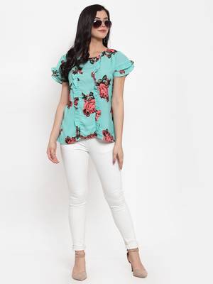 Sea-green printed modal party-tops 3