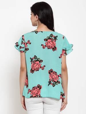 Sea-green printed modal party-tops 4