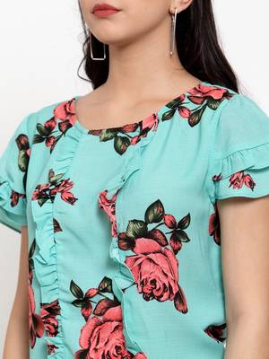 Sea-green printed modal party-tops 5