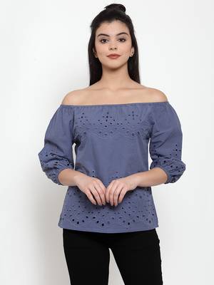 Navy-blue plain cotton party-tops 1