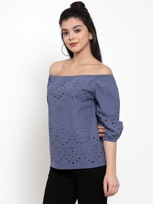 Navy-blue plain cotton party-tops 2